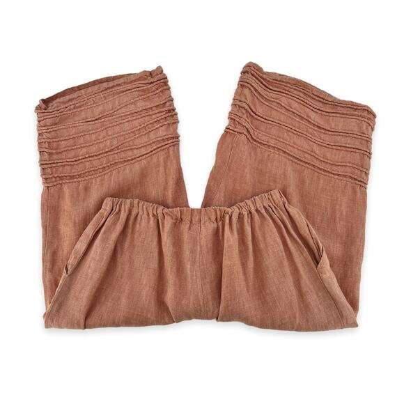 Krista Larson Women's Cropped Wide Leg Pin-tucked Linen Pants One Size O/S - Picture 2 of 8